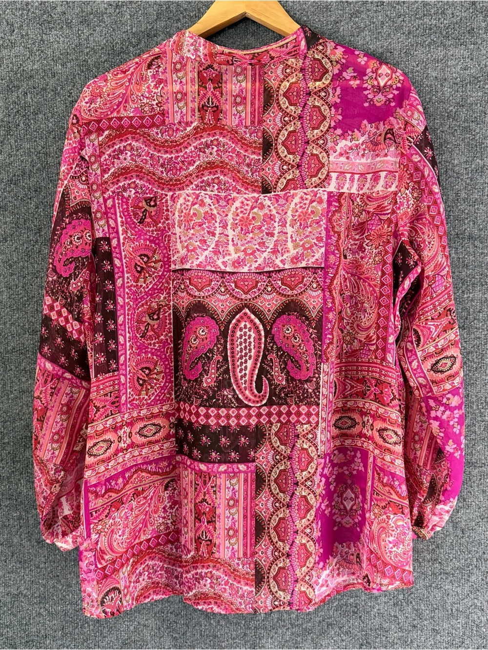 Susan Graver Womens Sheer Paisley Button Up Top Size 2X Pink Long Sleeve Office - Picture 2 of 8